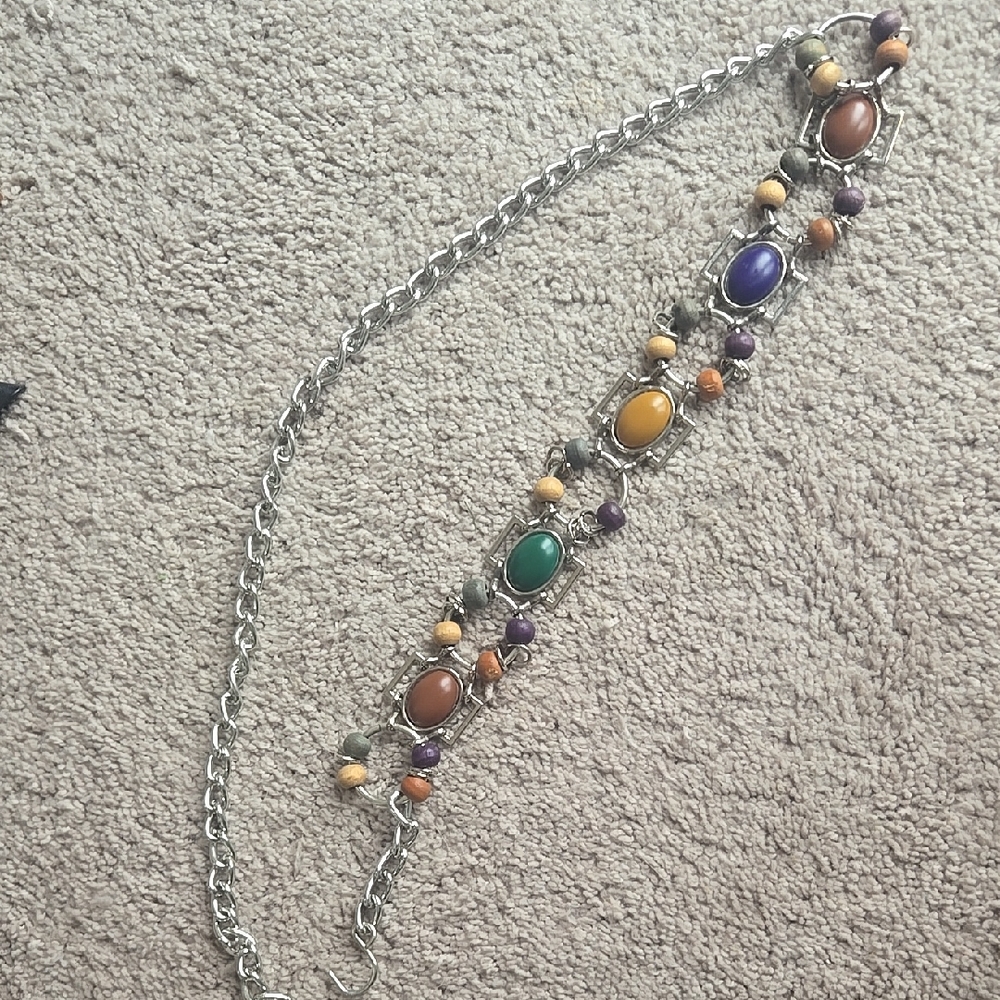 Vintage Made In Taiwan Multicolor Statement Wood Beaded Waist Chain Belt